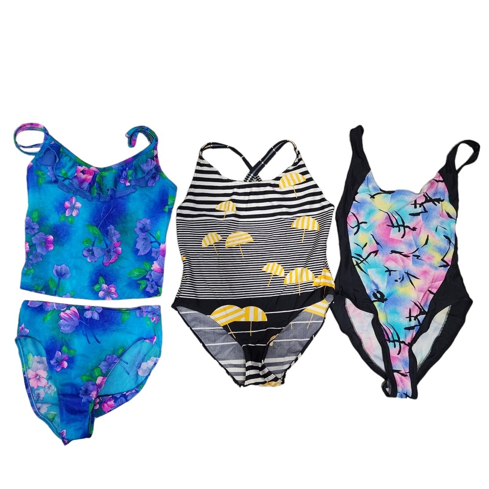 Vintage Lot of 3 Swimsuits USA France Cheeky High Waist 80s 90s Union Made